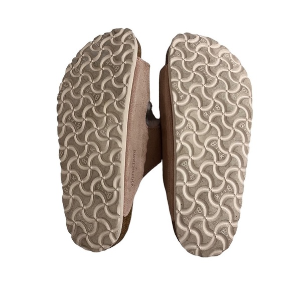 Birkenstock Arizona Shearling Slide Sandals Pink Size 5 Suede Buckle Slip On - Picture 10 of 11